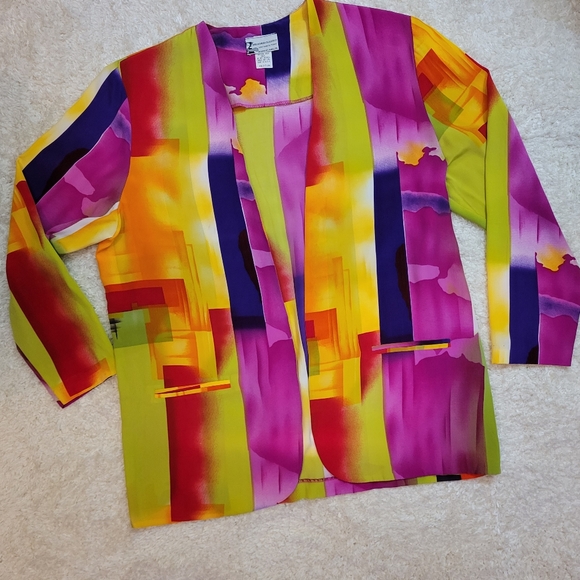 Showstopper lightweight open front blazer pink, orange green, blue size medium - Picture 1 of 15